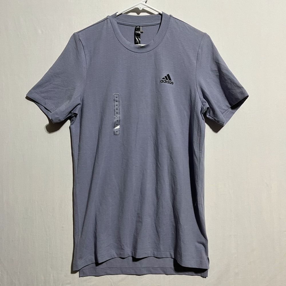 Adidas Axis 2.0 Tech T-Shirt Mens XS Silver Violet Striped Short Sleeve Pullover